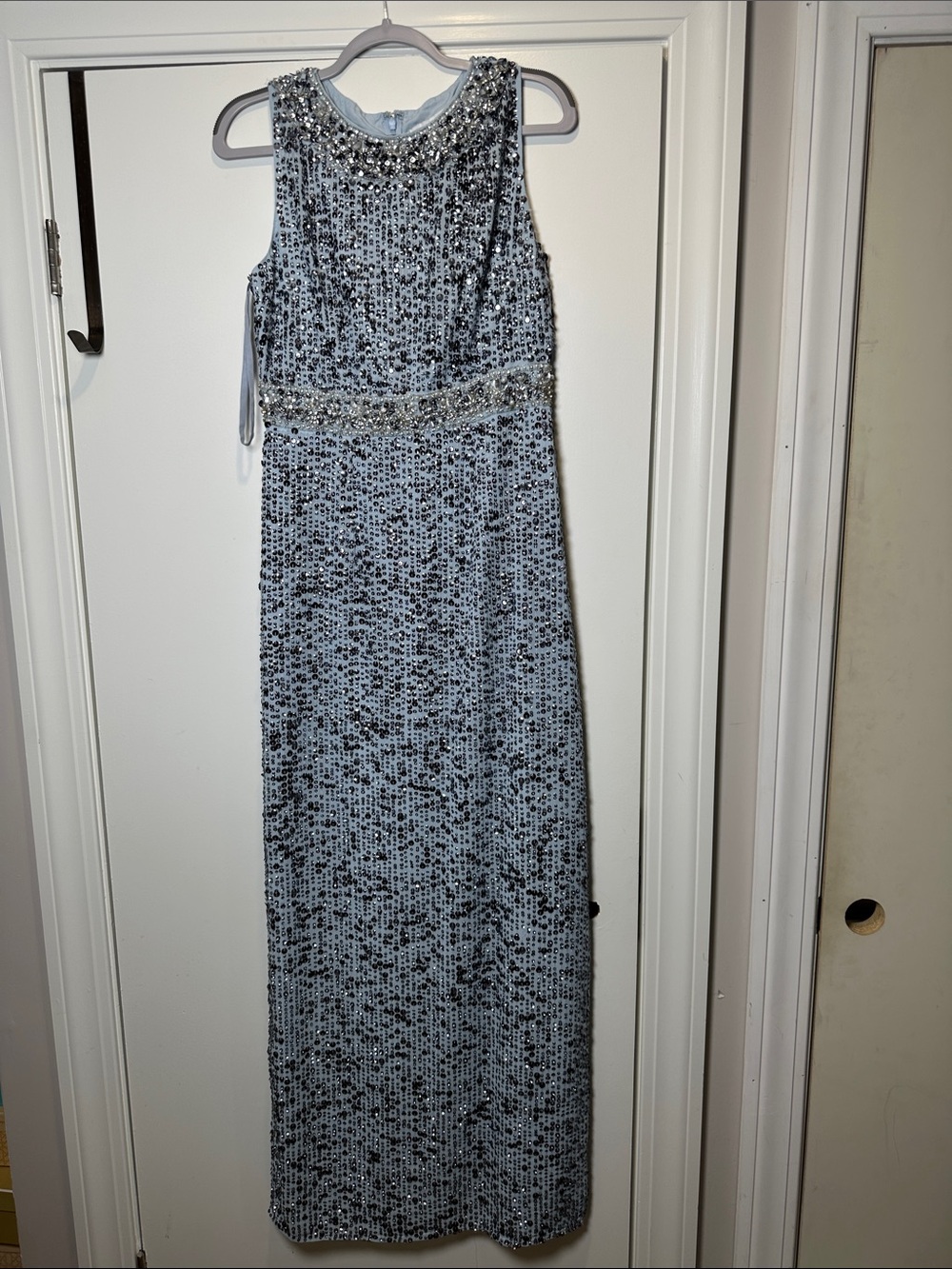 Mac Duggal Silver Sequin Beaded Maxi Dress (rack)